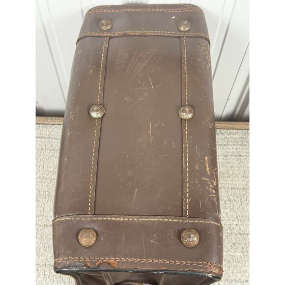 Ford Motor Co Old Brown Leather Suitcase- Many Flaws But Beauty- App 11”H 16” L - Picture 10 of 13